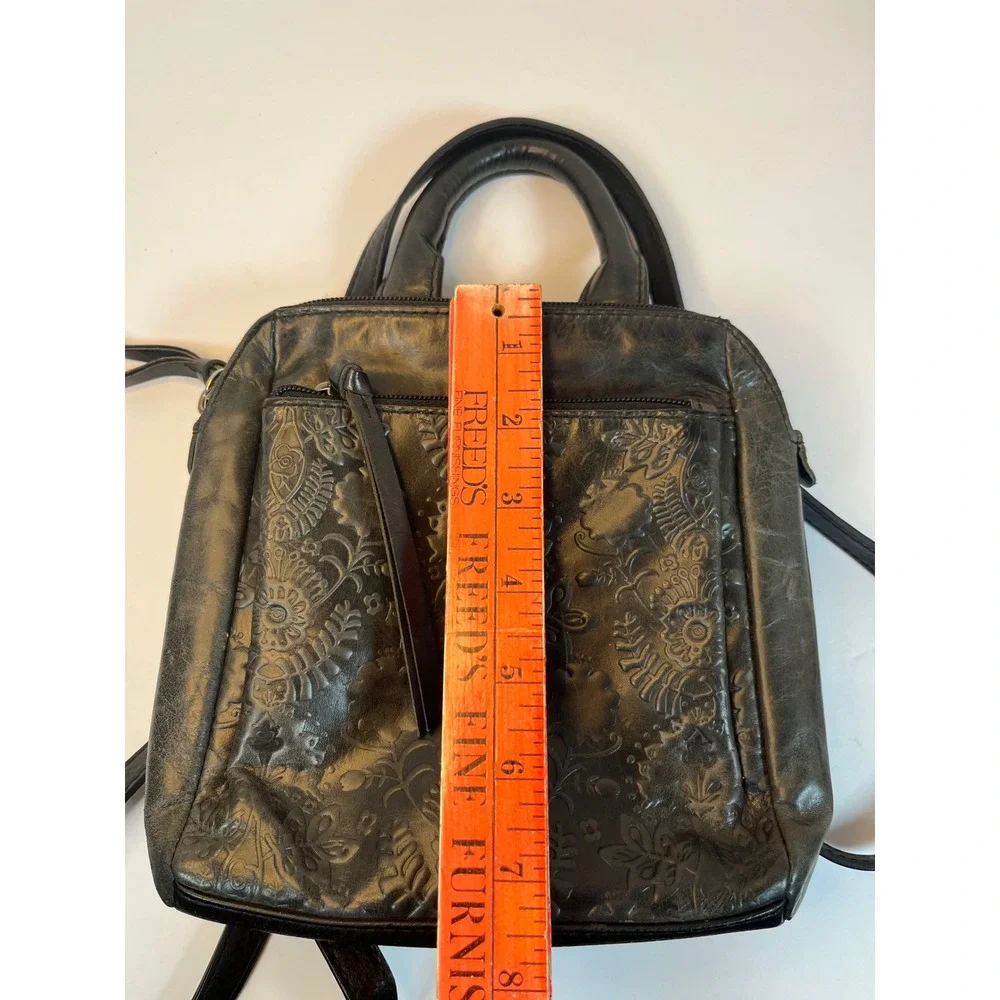 The Sak Black Leather Embossed Floral Mini Backpack Convertible Crossbody Bag